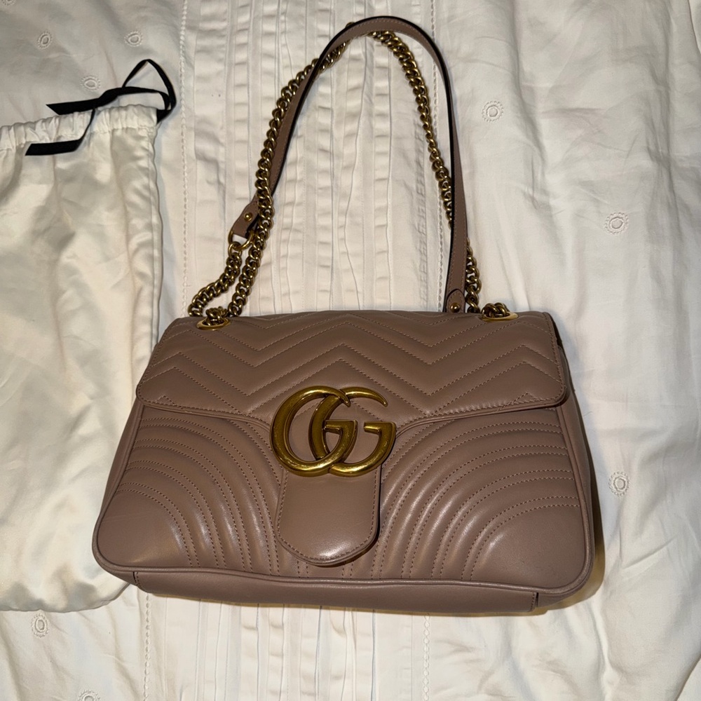 Gucci Quilted Shoulder Bag in Taupe with rustic Gold Hardware